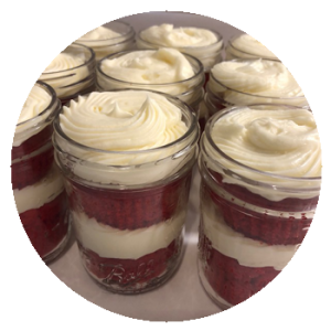 6 Red Velvet Cupcake Jars with Cream Cheese Frosting