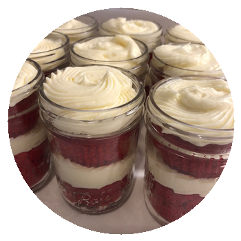 6 Red Velvet Cupcake Jars with Cream Cheese Frosting